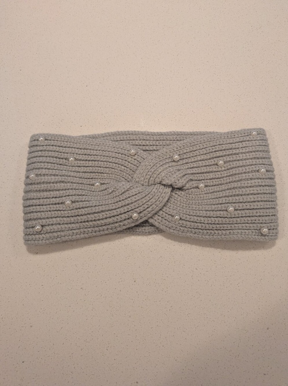 2/$12⭐ Knit Pearl-Accent Twisted Headband - Light Gray